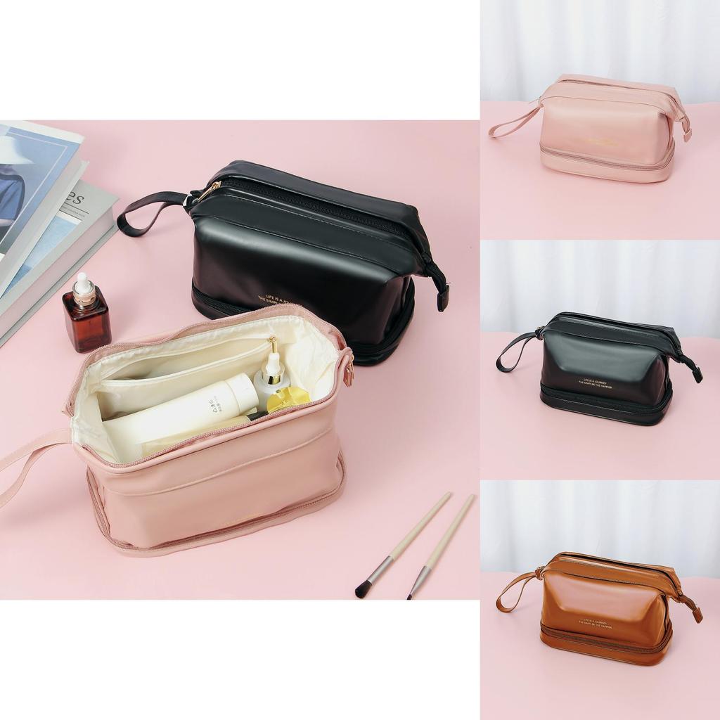 Wire Steel Doublelayer Makeup Bag Large Capacity Solid Color Storage Bag Wash