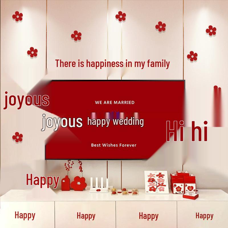 Wedding TV Background Wall Decoration - Double Happiness Bedroom Set