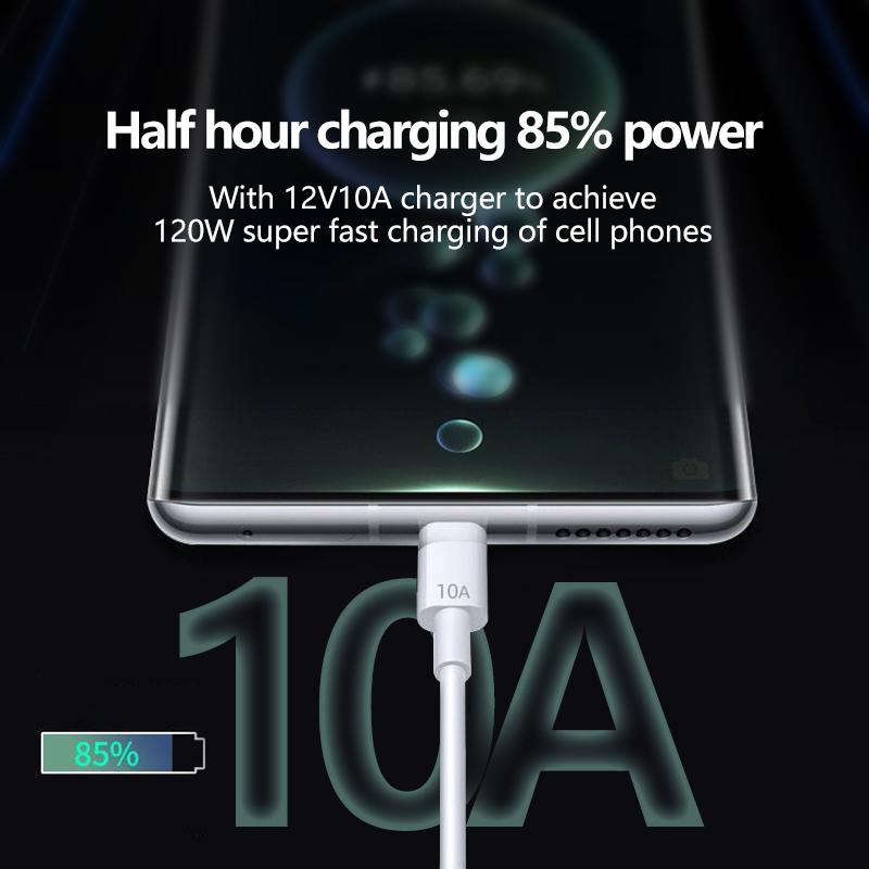 1/2pcs 120W 10A USB To Type C Fast Charging Cable For Huawei Nova Xiaomi 14 Redmi Quick Charge Phones Data Cable 0.3M 1M 1.5M 2M