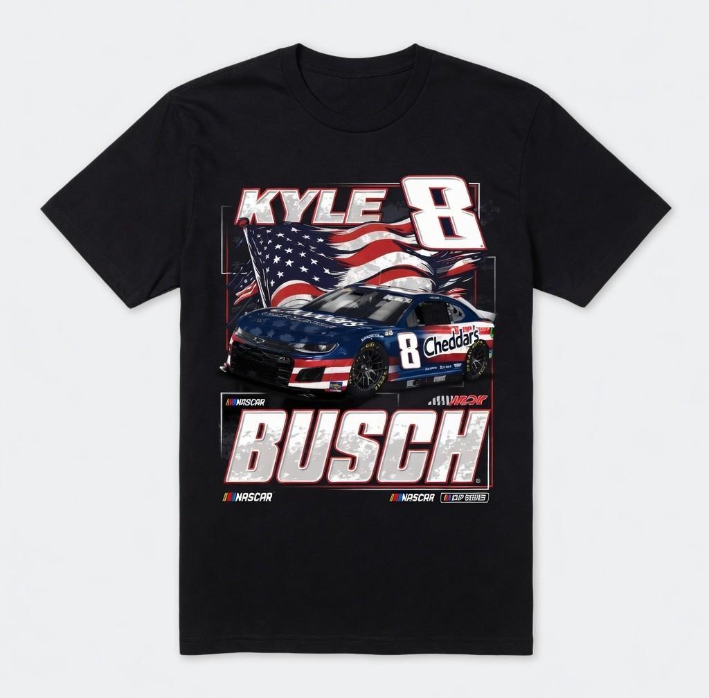 Kyle Busch #8 Patriotic Paint American Flag Nascar Racing T-Shirt New S