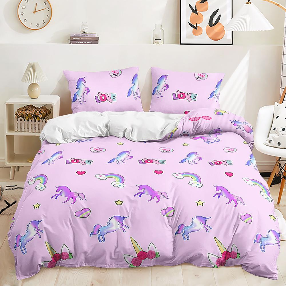 Three-Piece Cute Unicorn Quilt Cover Two-Piece Bedding Kit Cartoon Pillowcase
