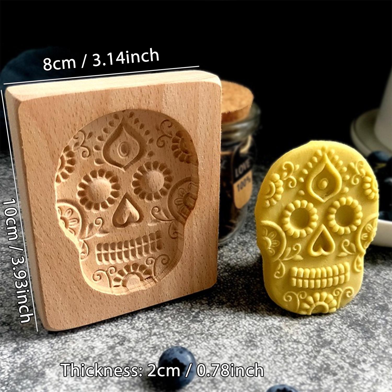 

Wooden Cookie Molds for Halloween, 3D Carved Embossed Gingerbread Mould for Baking, Pumpkin Skull Ghost Witch Jack O Lantern