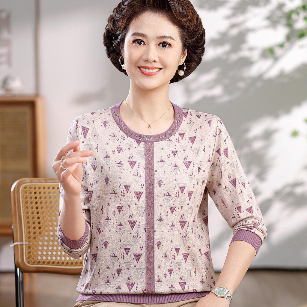 Spring 2026 Long-Sleeve Knit Top for Middle-Aged & Elderly Women