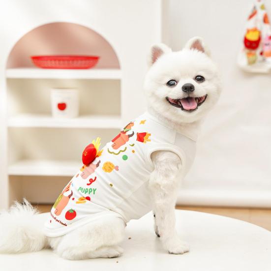 Dog Shirt Summer Ice Silk Pet T-Shirts Soft Breathable Burger Fries Ice Cream Print Sleeveless Vest for Small Medium Dogs