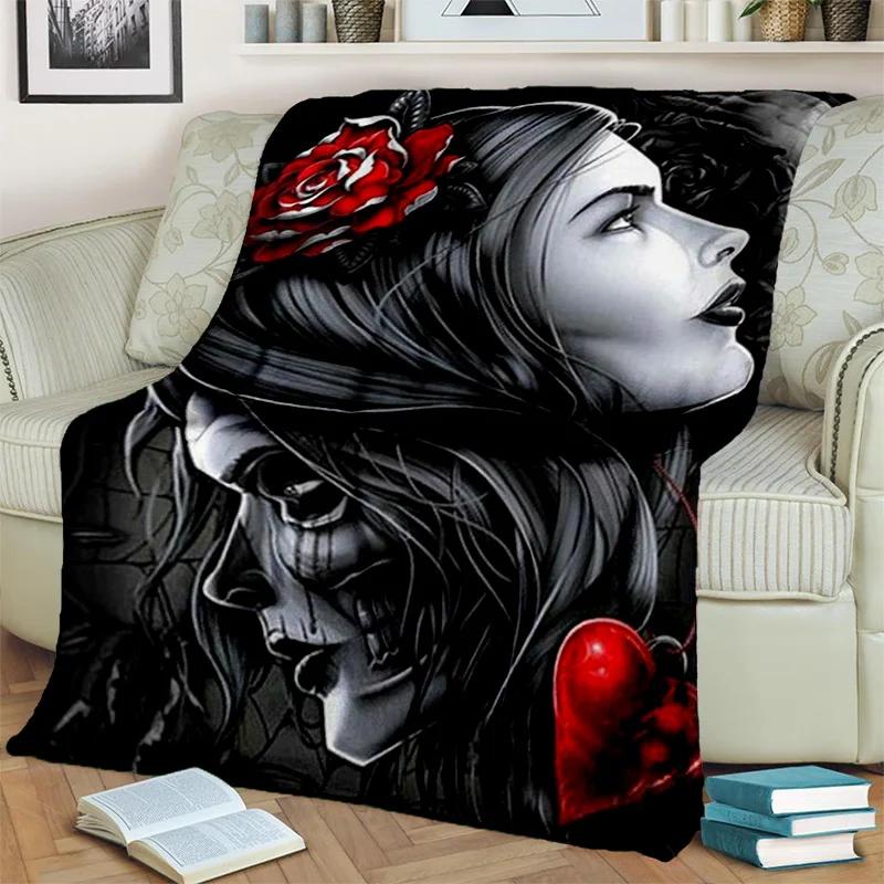 Coperta Orrore Teschio Femminile Ragazza Morta Gotica, Morbida Coperta da Lancio per Casa Camera da Letto Letto Divano Picnic Viaggio Ufficio Coperta Coprente Bambino