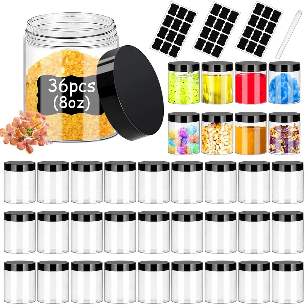 Plastic Jars with Lids 8OZ 36PCS,Small Cosmetic Slime Containers Clear Travel Round Jars Empty Refillable Sample Containers Leak Proof Pot with Black