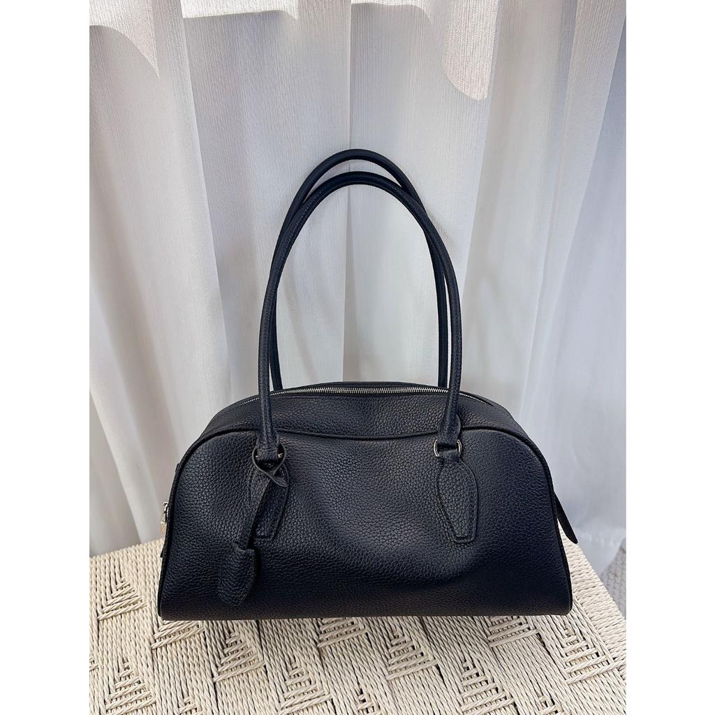 Old money wind India bowling bag long handle underarm bag first layer cowhide leather shoulder bag women