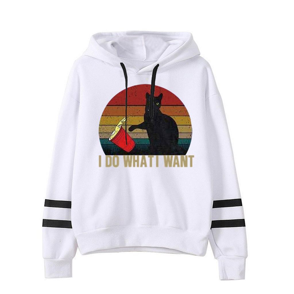 Women' s Casual Fashion   Printed Long Sleeve Pullover Hoodie Two lines Tops