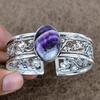 Chevron Amethyst Gemstone 925 Sterling Silver Cuff Bangle Adjustable KKG-773
