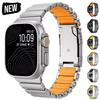 Luxury Titanium Metal Silicone Strap For Apple Watch Ultra 3 49mm 11 10 46mm Men Bracelet Strap For iWatch 9 8 7 6 5 4 44mm 45mm