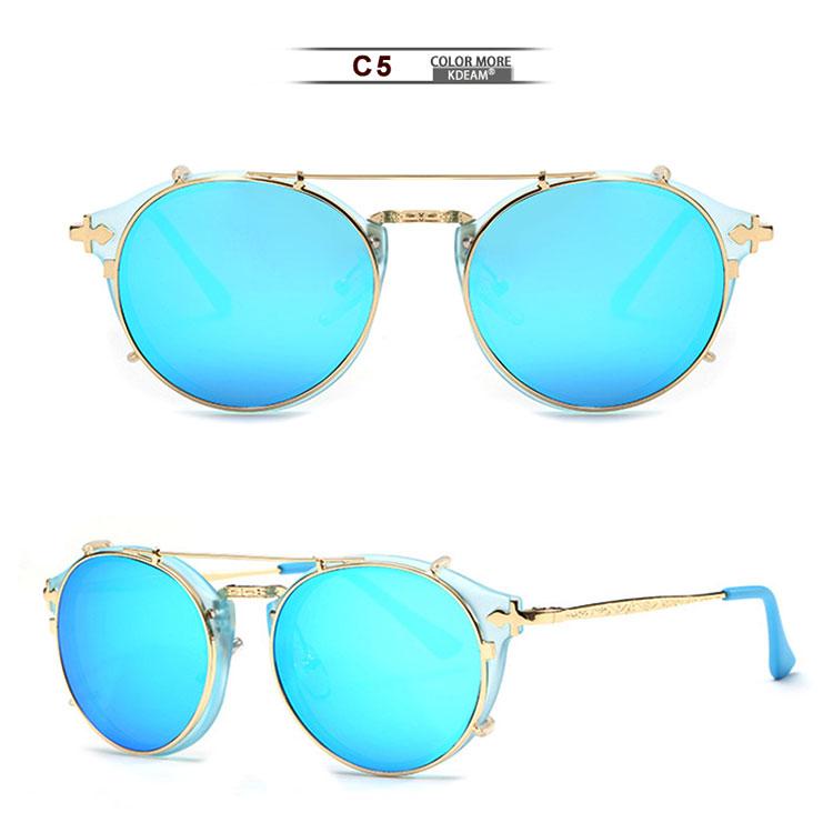 Kdeam Steam Punk Clip on Sunglasses for Men Brand Designer Round Sun Glasses Women Baroque Carved Metal Legs with Box