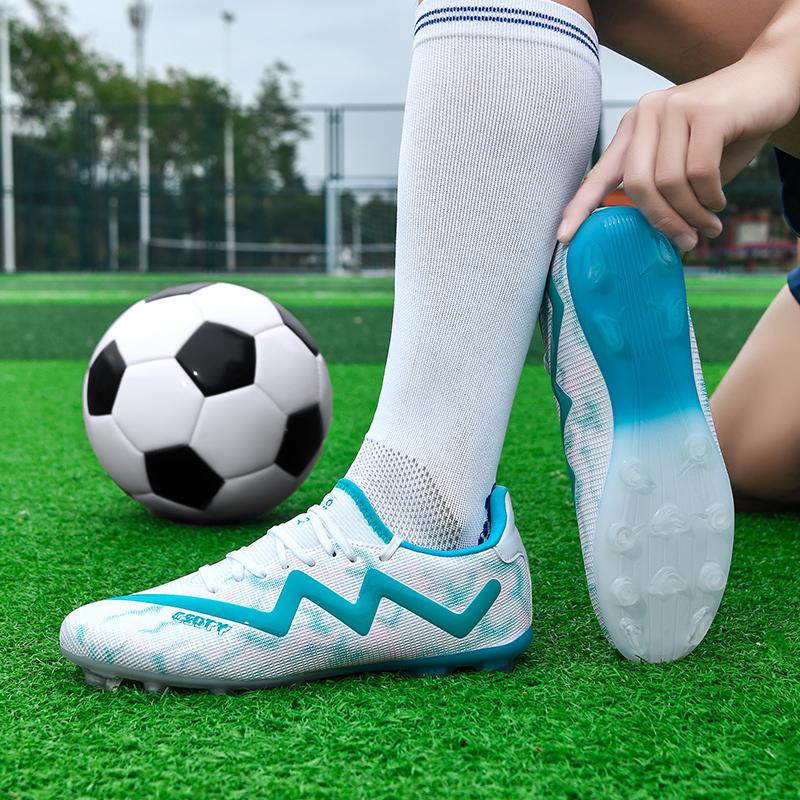 32-45 Football Shoes Men's High-top Football Boots Large Size Long Nails Leather Boys Soccer Shoes