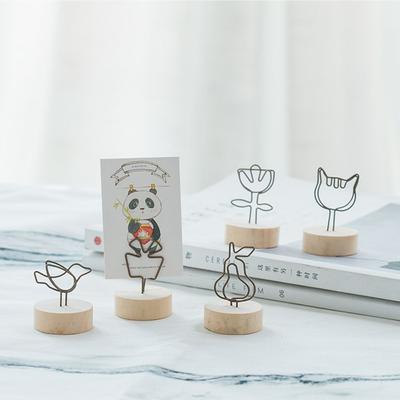 Gift Desktop Ornament Memo Card Message Left Supporter Round Wooden Holder Photo Frame Picture Clip