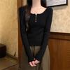 Design Sense One-word Shoulder Lapel Long-sleeved Knitted Sweater Women's Inner Slim-fitting Sweet and Spicy Bottom Sweater Outer Top