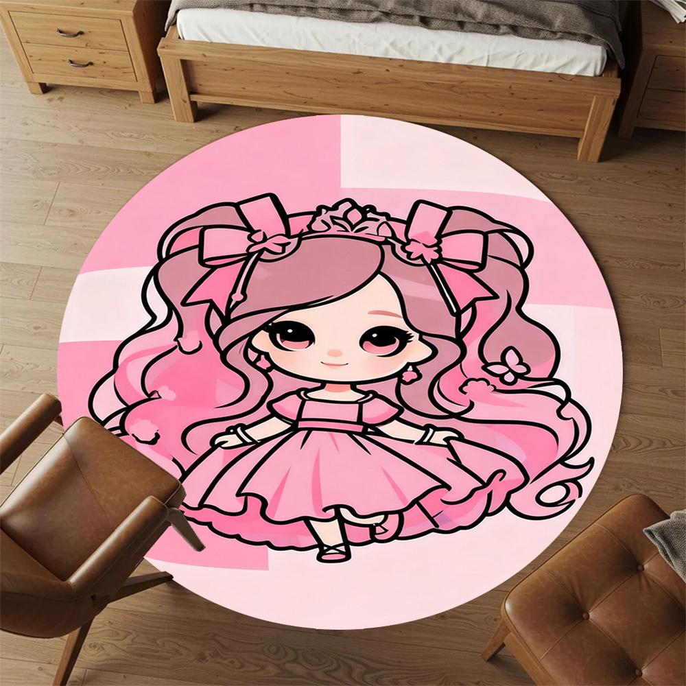 1PC Pink Princess Round Chair mat Area Rug - Non-Slip, Floor Mat for Office, Bedroom, and Indoor Decor -Gift D1127274