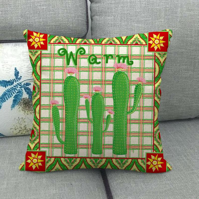 Green Plant Cactus Pattern Digital Printing Short Plush Pillow Covers For Car Sofa Office Cushion Cover Home Goods 60X60Cm