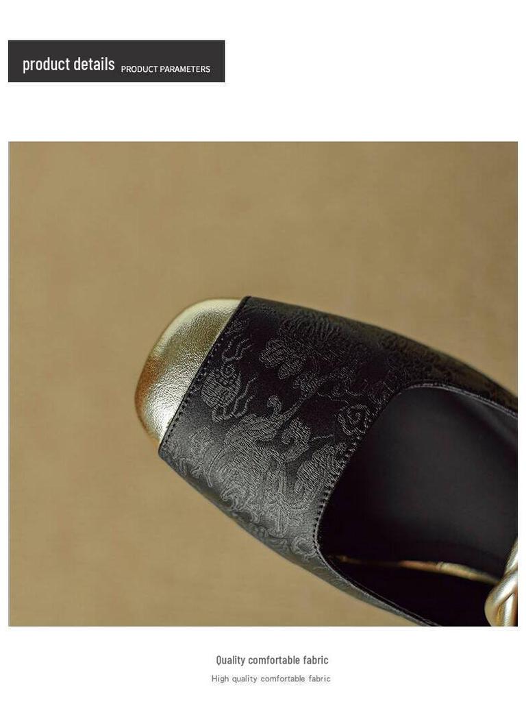 2024 Spring Retro Chinese Style Women's Square Toe Mary Jane Heels