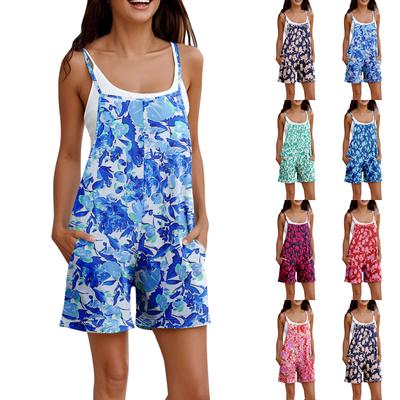 Rompers For Women Summer Casual Sleeveless Overall Comfy Loose Spaghetti Strap Romper Fashion Jumpsuit With Pockets