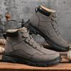 High Quality Men's Thick-soled Boots Versatile Mid-calf Work Boots British Style Round-toe Casual Leather Walking Shoes Autumn