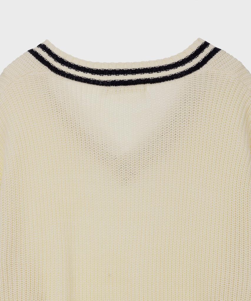 BASIC HOUSE Uni V-Neck Contrast Knit Ivory Lxkt2102