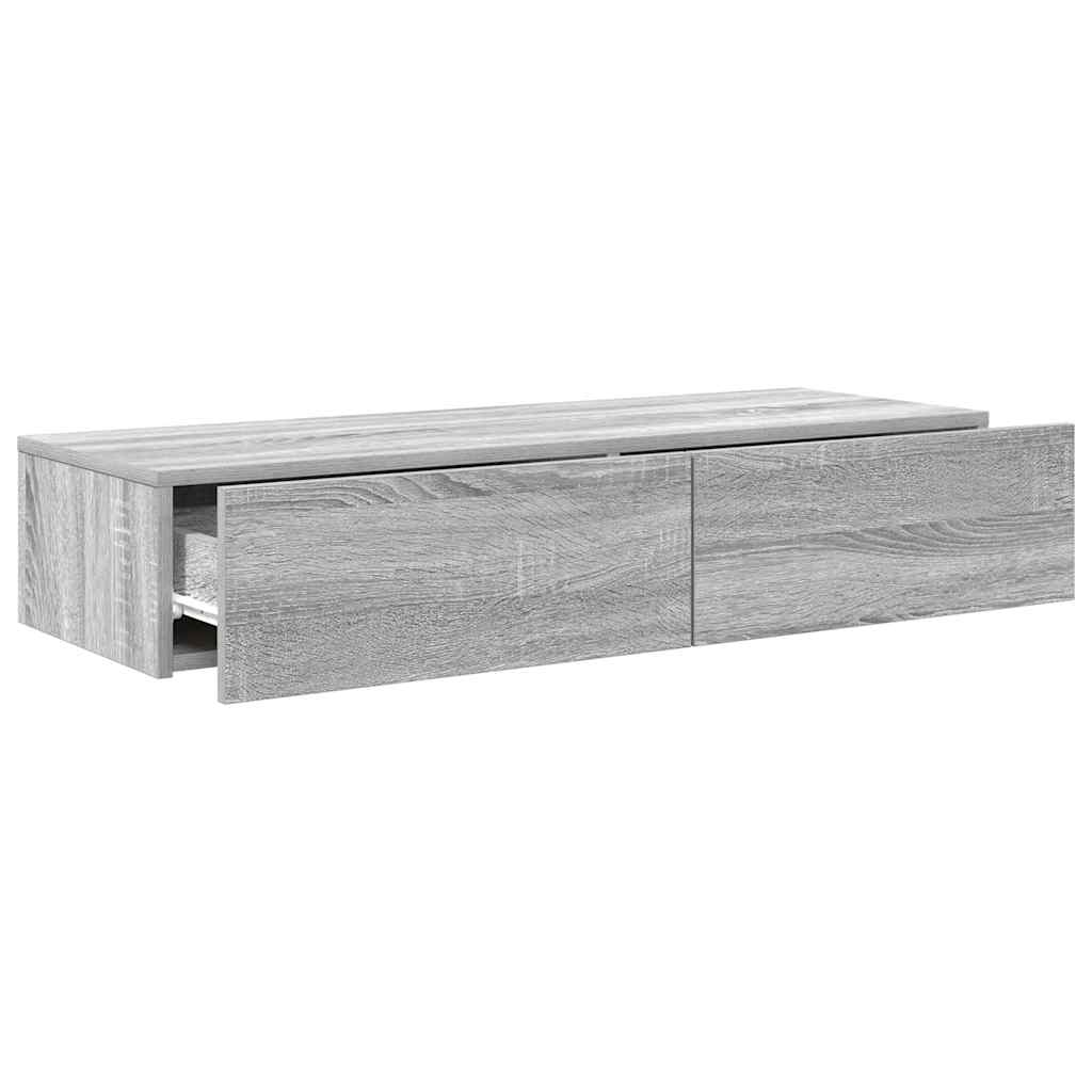 Wall Mounted Shelf with Drawers Grey Sonoma 100 x 36 x 19 cm Particleboard
