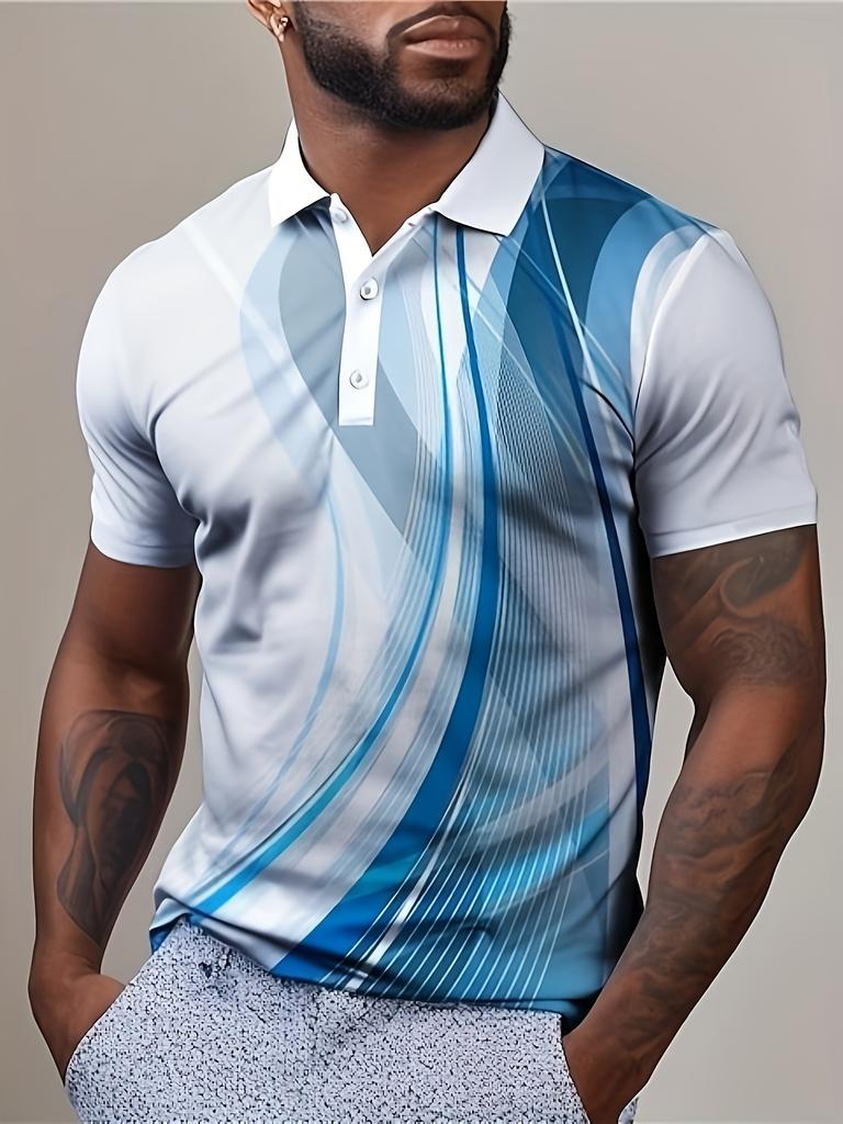 Golf stick figure print short-sleeve polo shirt, casual and stylish for men.