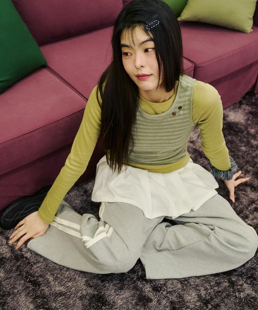 Mihebeu [Unisex] Double Line Stripe Sweatpants Melange