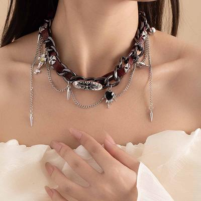 Sweet Cool Winding Metal Maillard Wind Collar Chain Tassel Cross Flower Pendant Vintage Premium Spice Girl Necklace