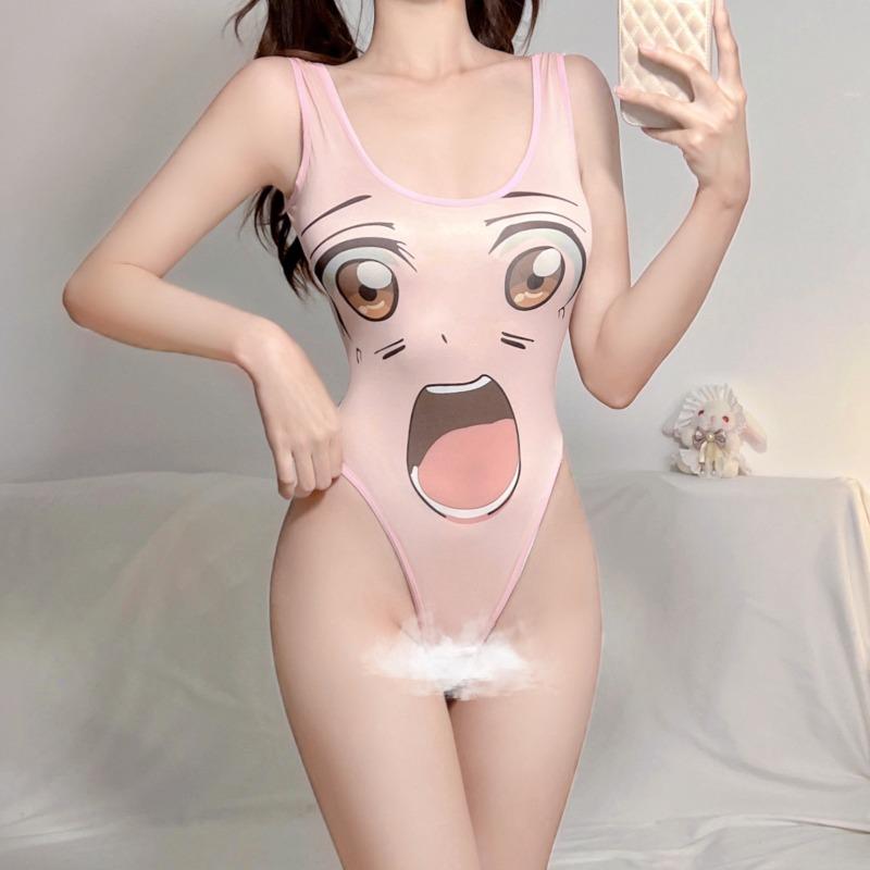 Sexy Fairy Pink Onesie Anime Loli Cosplay Swimsuit Cute Print Seduction High Fork