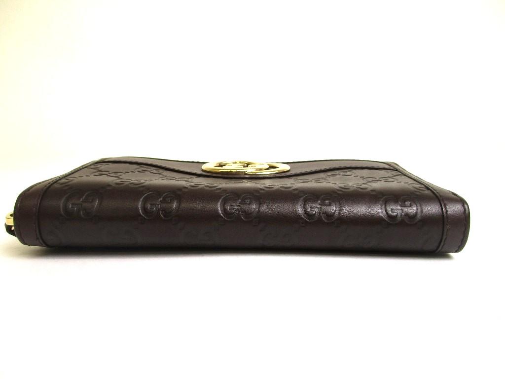 Authentic GUCCI GG Dark Brown Leather Round Zip Wallet #a735  Refurbished