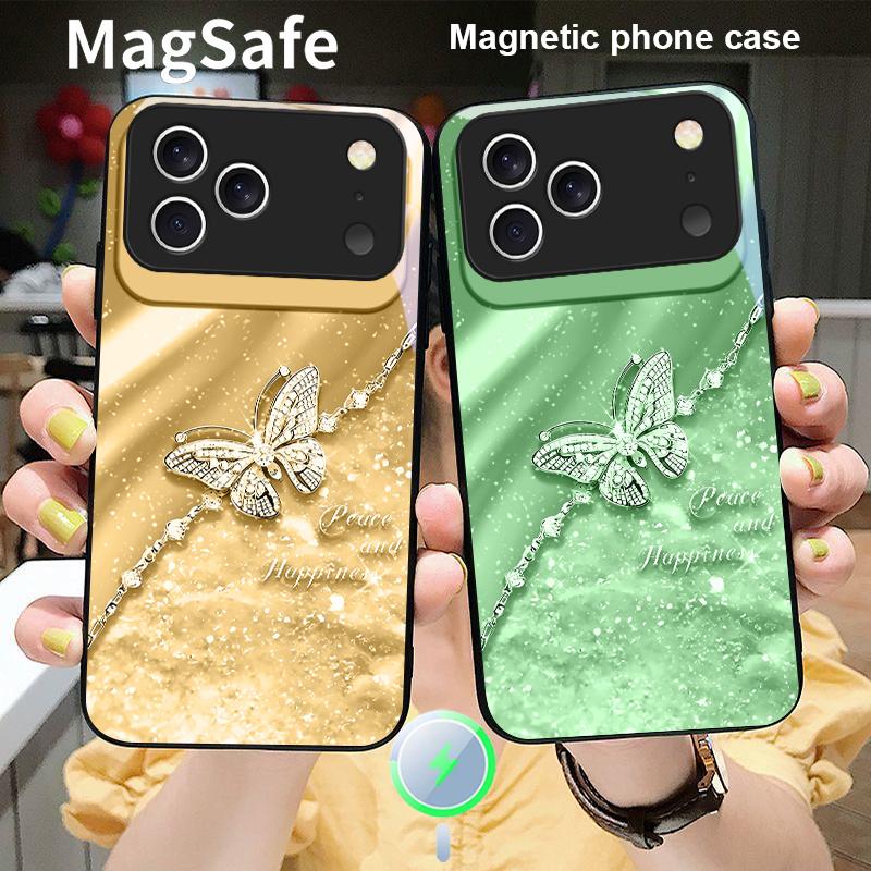 An elegant blue butterfly For iPhone 17 Pro Max 16 E 15 14 13 Plus 12 mini 11 17 Air XR Xs Max 7 Plus Magsafe Glass Phone Case