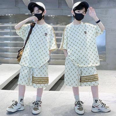 Summer Children's Short-sleeved Shorts Suit Boys' Letter Print Round Neck Casual Sports Two-piece Suit