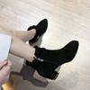 Fashion temperament Martin boots autumn and winter new mid-heel mesh black versatile matte velvet shoes women's shoes short boots