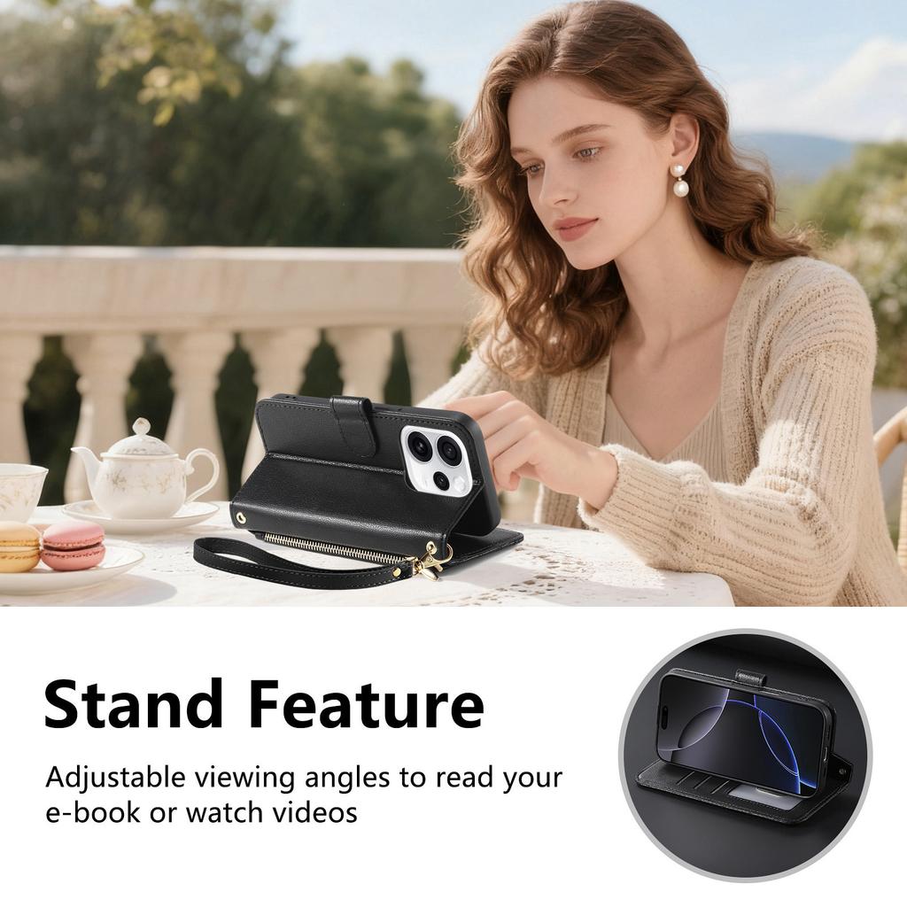 Leather Wallet Flip Case for Motorola Moto G05 G15 Power G75 G85 G56 G86 G57 G67 G77 5G Phone Cover with Wristlet Strap
