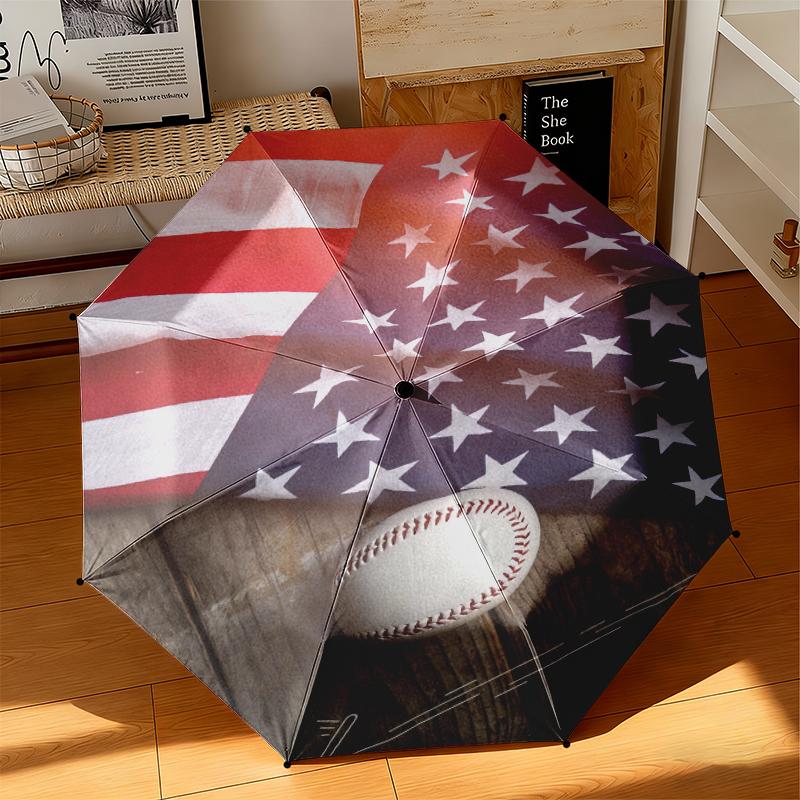 1pc American flag, baseball, and guitar Umbrella Portable Folding Umbrella Iron Frame Hole Bone Structure Outdoor Home Umbrella