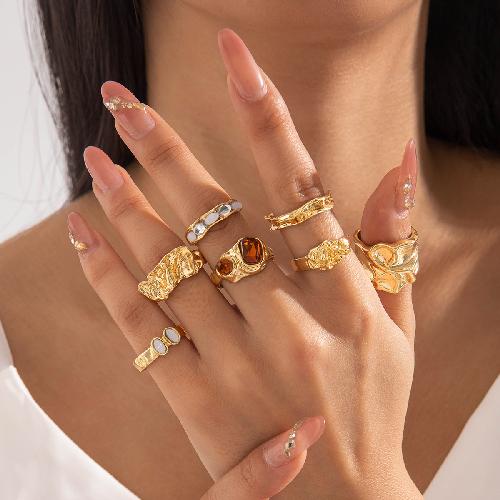 Design Geometric Baroque Pearl Ring Alloy Flower Dripping Branch Ring Set