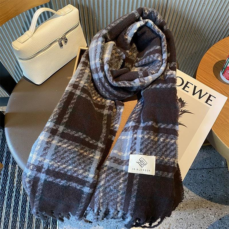 Korean Style Plaid Thickened Winter Shawl Scarf for Women