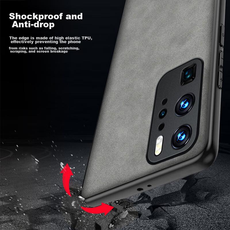Phone Case for Huawei P40 Pro, P40 Pro Full Lens Protection, Silicone Soft Edge, Shockproof, Ultra-Thin, And Leather Texture Case, Dark Night Green