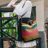 Hot Sell Women's Large Capacity Canvas Handbags Fashion Female Shoulder Bag New Rainbow Stripes Patchwork Crossbody Bag