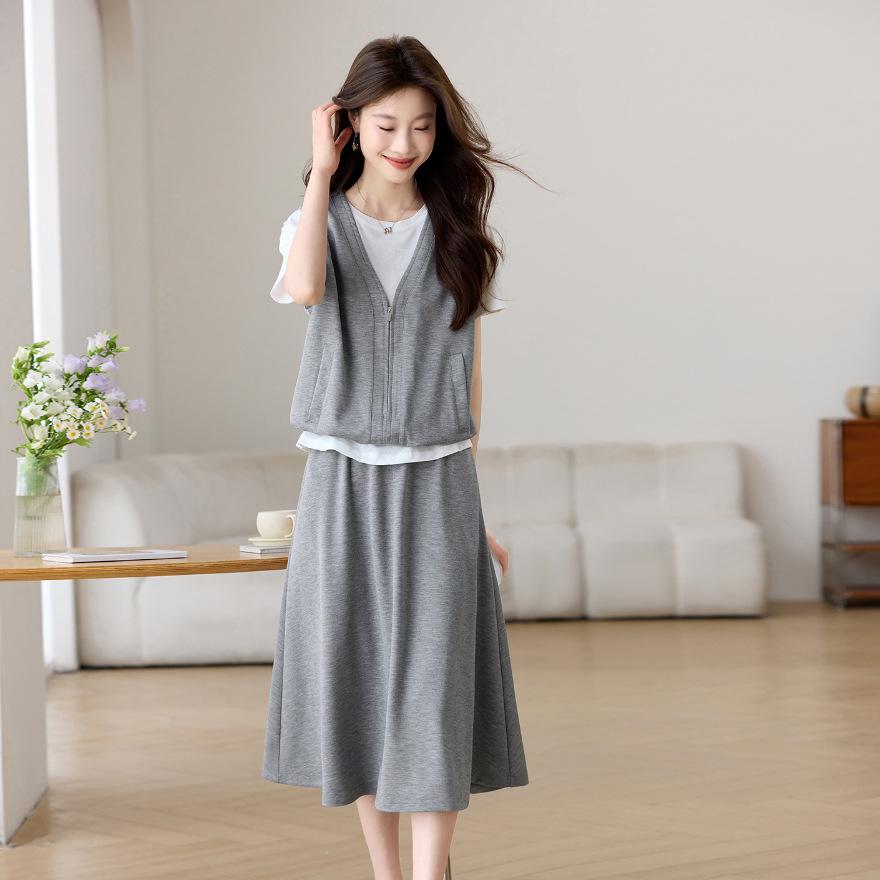 Fashion suit women's summer new loose casual skirt vest top fake two-piece set