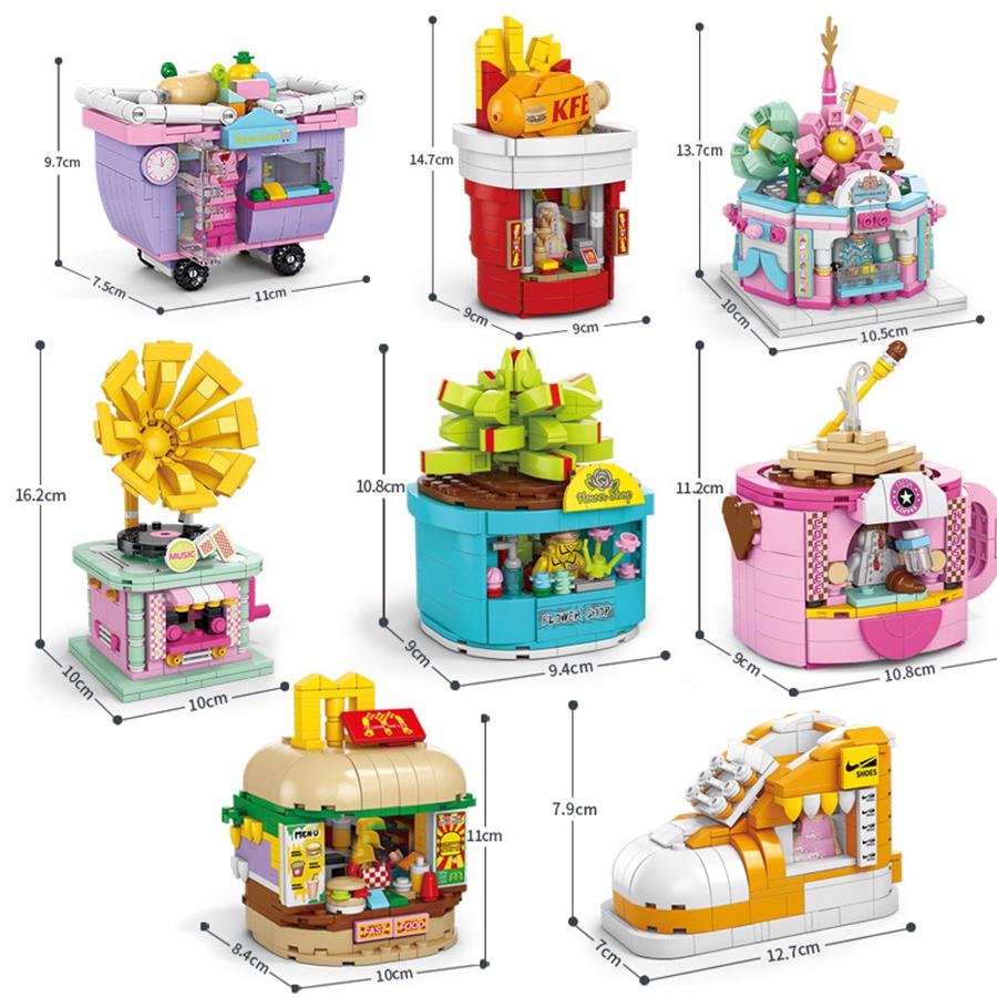 8 Style Mini Street View City Architecture Building Blocks Snack Store Shop House Model Bricks Puzzle Castle Toys for Children