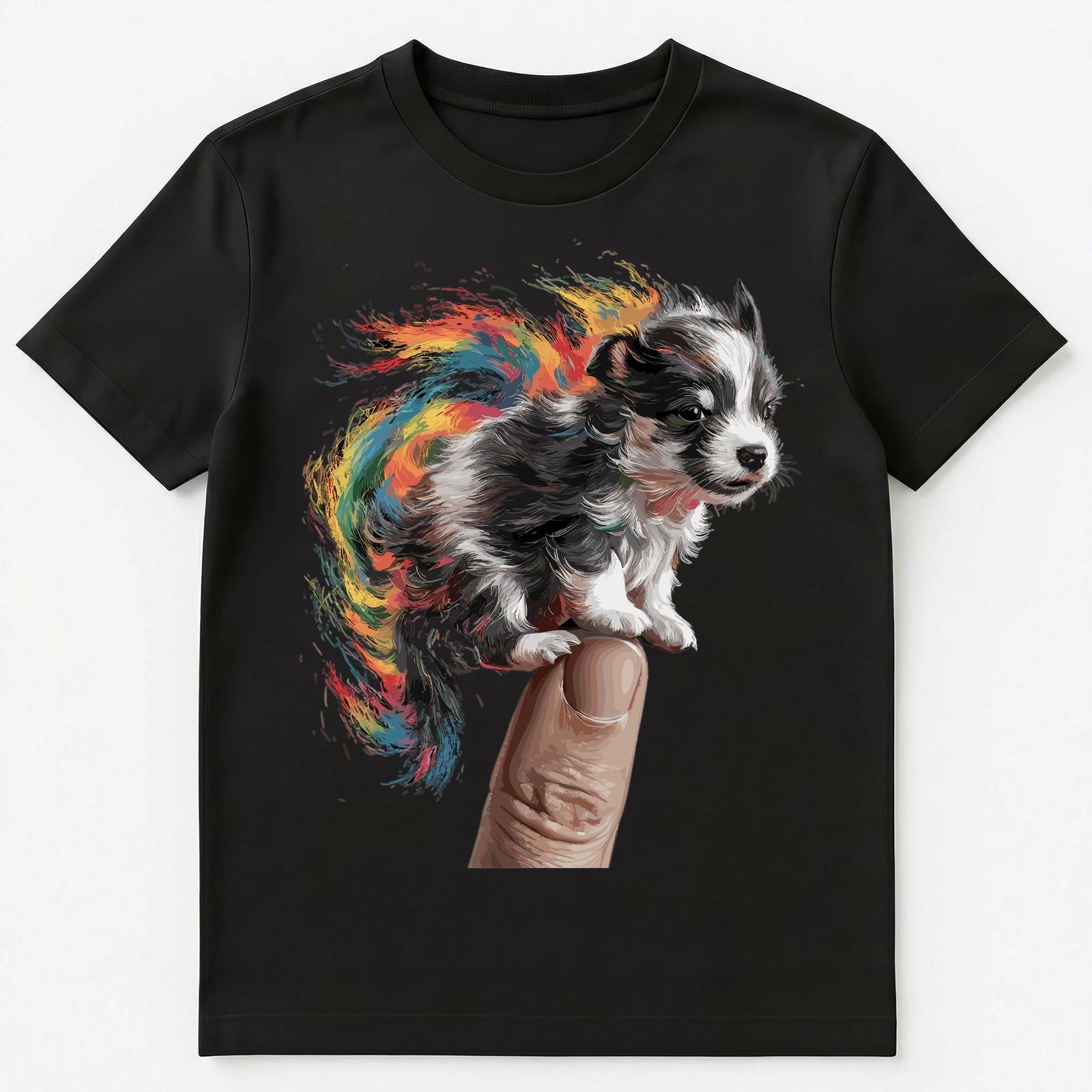 

Colorful Paint Splash Tiny Puppy On A Finger Art Graphic Unisex T-Shirt 3XL