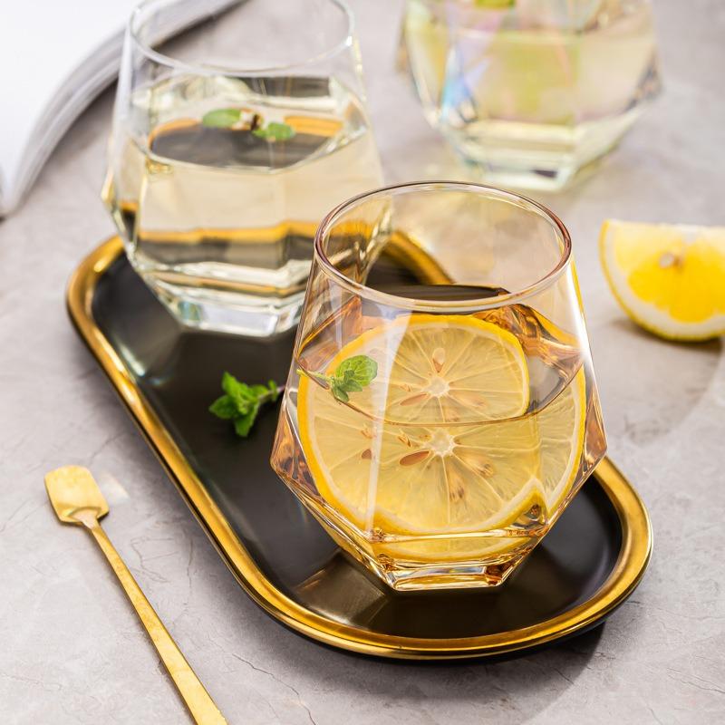 Sześciokątny przezroczysty szklany kubek na wodę o geometrycznym kształcie, domowy kubek na wodę, kubki na śniadanie i mleko, szklanka na koktajle na imprezy i do wina