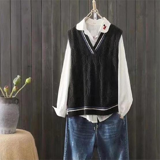 WTEMPO Preppy Style Knitwear Sleeveless Pullovers Women's Autumn Winter Solid Color Casual Sweaters V-neck Knitted Vests