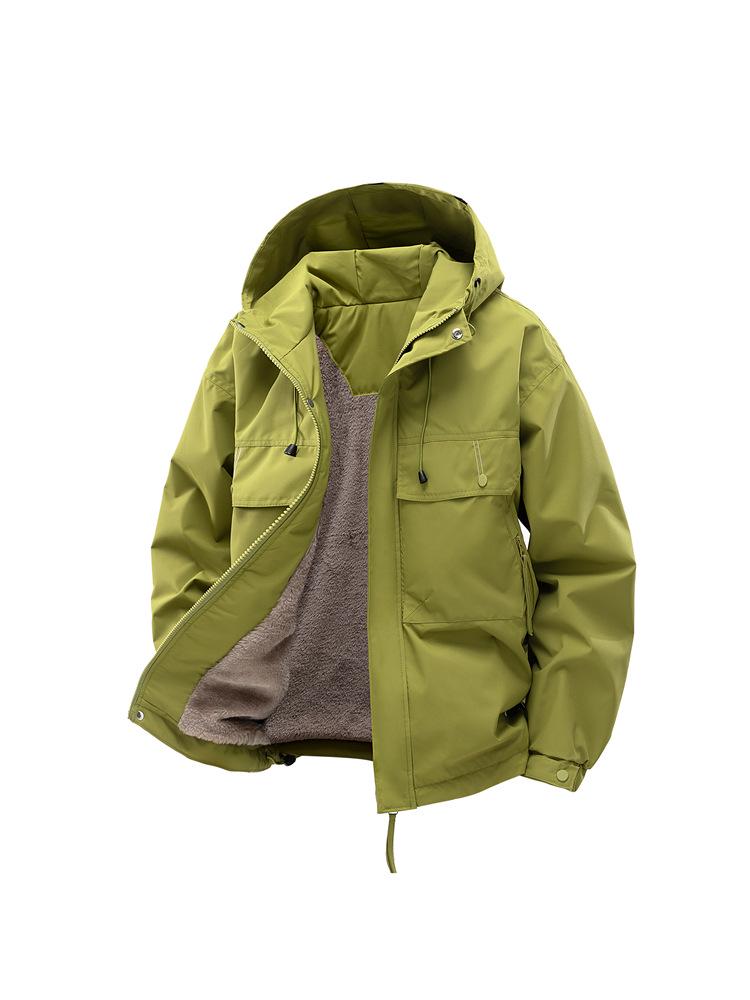 High-Quality Men's Hooded Workwear Jacket - Unisex Solid Color, Plus Velvet for Autumn & Winter