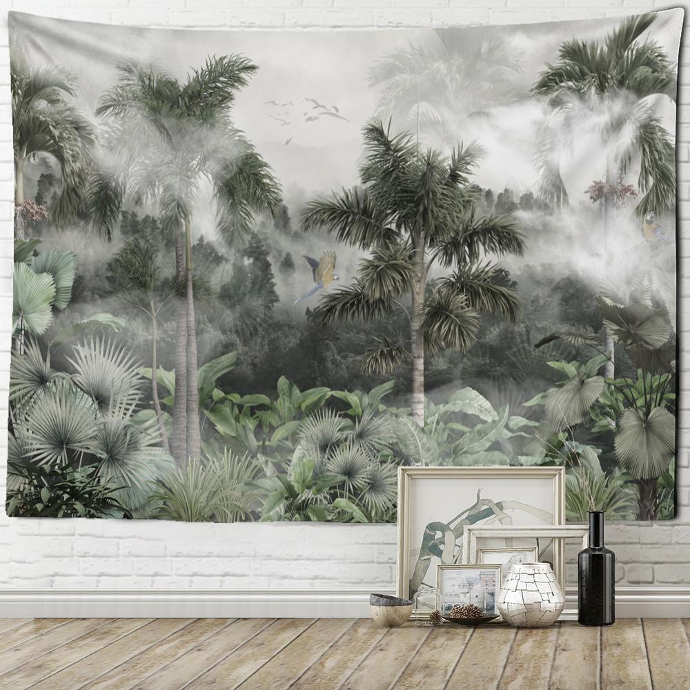 Tapiserie Papagal în ceață Psihedelic Hippie Tapiz Boho Mural Agățat pe perete Decor estetic pentru cameră