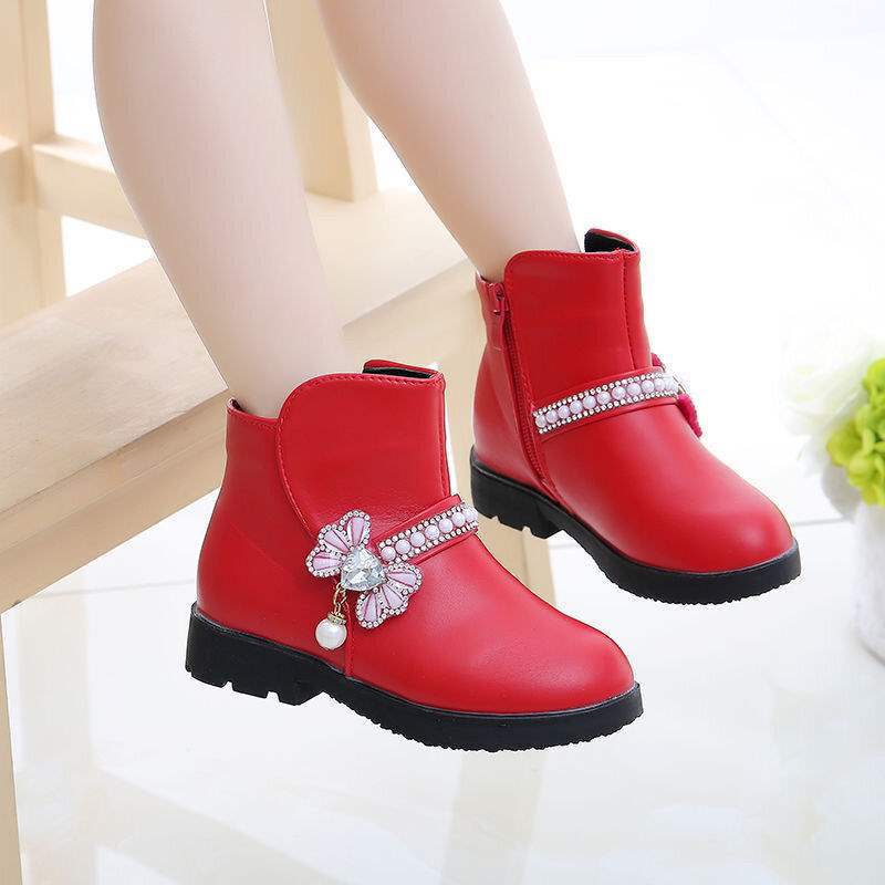 Mädchenschuhe Stiefel Kinder Kurzstiefel Herbst und Winter 2025 neue Baumwollstiefel Prinzessin zwei Baumwollschuhe Samt warm Spitze Kaninchen