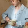 Female Luxury Elegant Pajamas Suit Sexy Lace Patchwork Home Clothes Sleepwear Long Sleeved Trousers 2PCS Pyjamas Set Lounge Wear