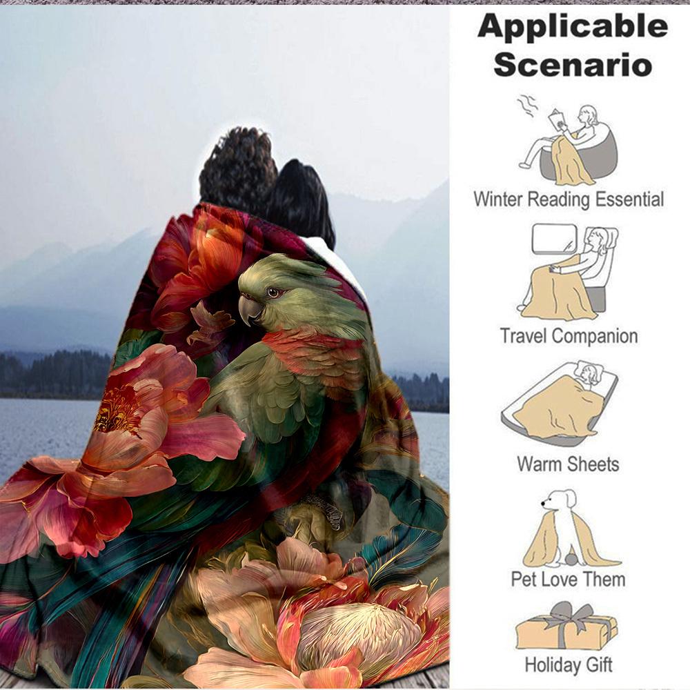1pc Parrot Blossoms Lightweight Flannel Blanket, Comfortable and Warm Blanket, for Office and Camping Sofa Bed, Livingroom138