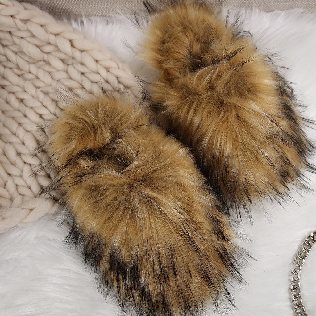Fashion New Luxury Fur Slippers Women Round Toe Mongolian Fur Slides Woman Shoes Women Flat Half Slippers Lightweight Comfortable Shoes